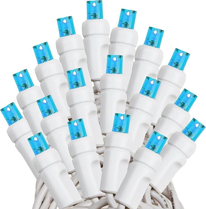 Novelty Lights 25ft Christmas String Lights, 50 Teal LED Bulbs on White Wire, 6" Spacing, Connectable Indoor Outdoor Commercial Grade Lighting for Holidays Patio Weddings