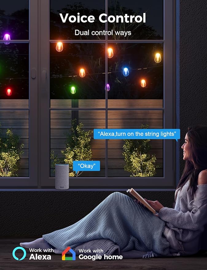 XMCOSY+ Outdoor String Lights Smart, 49Ft RGBCWIC Patio Lights Waterproof, App Control, Compatible with Alexa | Lumora