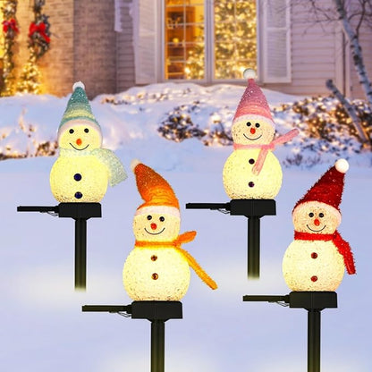 4 PCS Solar Snowman Light Decorations, Solar Christmas Snowman Stake Light, Outdoor Waterproof Solar Powered Garden Snowman Lights, Christmas Yard Decor, Decorative Pathway Light