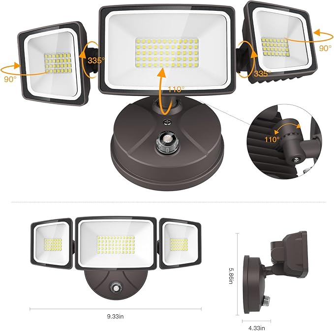 Onforu 70W LED Dusk to Dawn Flood Lights, 7000LM Brown Exterior Security Outdoor Lighting,IP65 Waterproof Outdoor 3 Adjustable Heads Photocell Light Fixture,6500K Floodlight for Garage,Patio,Yard