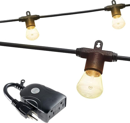 Enbrighten LED Bistro String Lights, 24ft, 12 Blow Molded Bulbs, Polarized, Indoor/Outdoor + UltraPro Wi-Fi Plug, 2-Grounded Outlet