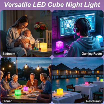 4-inch Dimmable LED Cube Night Light for Kid, 16 RGB Color 4 Lighting Effect & 8 Level Dimming Tesseract Cosmic Cube w/Remote, Rechargeable Waterproof Bedside Lamp LED Mood Lamp for Home Nursery Decor