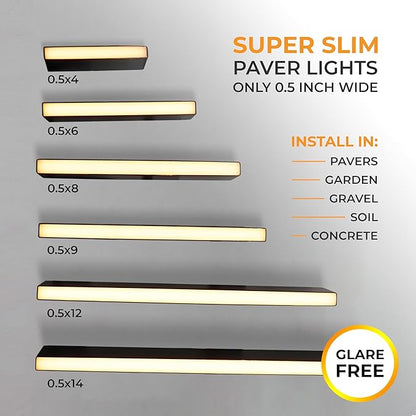 LUMENGY Paver Light Slim 0.5x18 Inch (0.55x17.72), 2700K Warm White, Glare-Free Linear Lighting for Driveways, Walkways and Paver Borders, 12V Hardwired, IP67 Waterproof, Drive-Over Rated