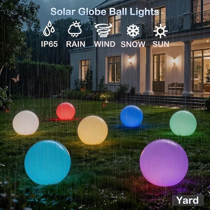 10 inch Solar Globe Light Outdoor Waterproof, Dimmable 16 Colors RGB Solar Balls for Garden w/Remote, Glowing Orb | Lumora