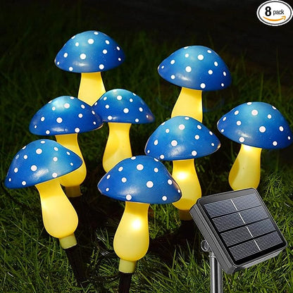 A Set of 8 PCS（Blue）New Upgraded Waterproof Solar Mushroom Lights Outdoor Decor,LED Fairy Lights, for Garden Lawn Flower Bed Channel Decoration Easter Pathway Halloween Xmas Decorations