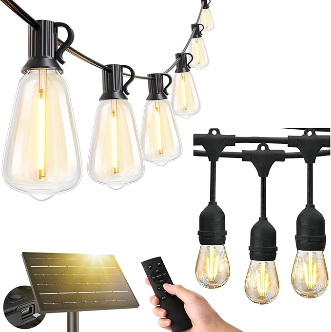 Svater ST38 75FT Solar String Lights Outdoor with Remote + S14 2W 96FT Patio Lights