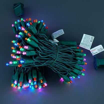 YULETIME Multicolor One-Piece Wide Angle Christmas Lights 140 Count 48 Feet, 2 Sets 70 LED 24 ft High Waterproof 5mm UL Certified String Light (Multicolor)