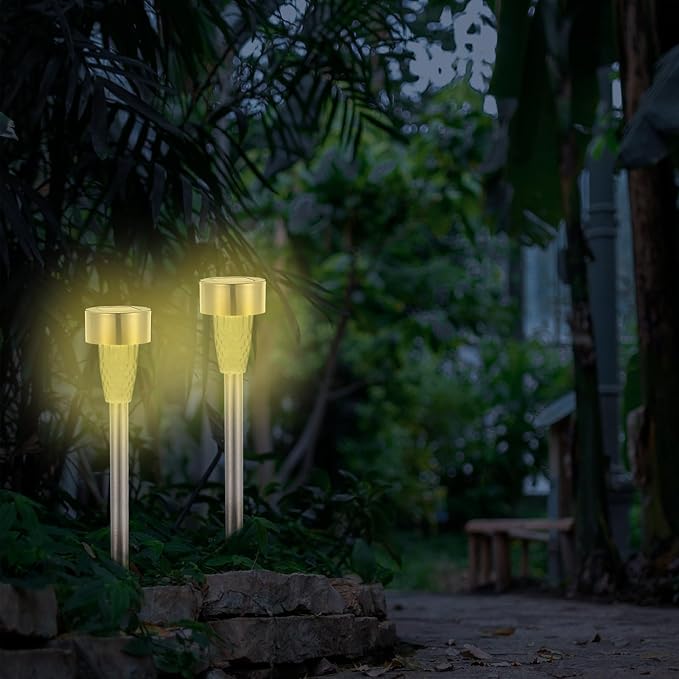 12Pcs Solar Pathway Lights Outdoor Waterproof Stainless Steel Warm White Solar Garden Stake Lights for Yard Patio | Lumora
