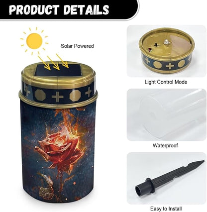 Red Rose Outdoor Solar Garden Lights,Waterproof Solar Outdoor Lights,Solar Stake Lights for Cemetery Grave Garden Patio Yard Lawn Decoration