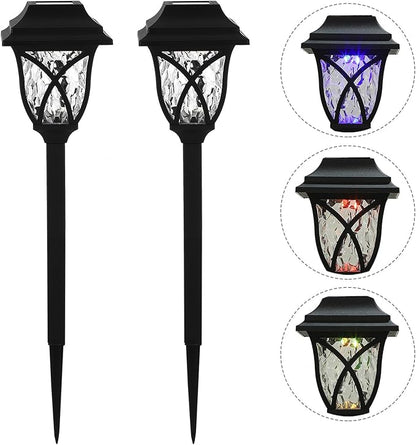 4pcs Solar Powered LED Pathway Lights, Waterproof Outdoor Landscape Garden Yard Solar Light Set with RGB Blue Glow Tube Lamps for Patio and Courtyard Decoration