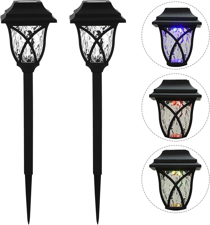 4pcs Solar Powered Waterproof LED Lawn Lights Outdoor Garden Solar Pathway Lights with RGB and Blue Rod Lamps for Driveway and Courtyard Decoration