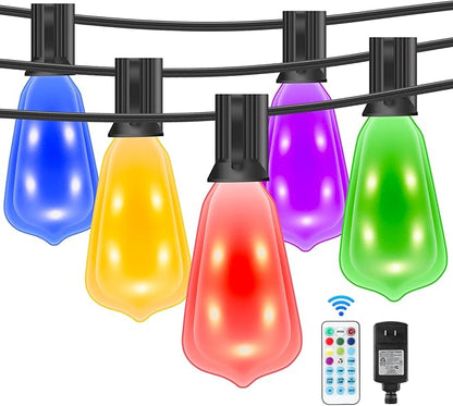 Auroraworld 60FT Outdoor String Lights with 30 LED Bulbs. Dimmable, RGB Color-Changing Patio Lights Feature Remote Control, Shatterproof & Waterproof Perfect for Yards, gazebos, Parties, Weddings