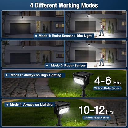 Solar Lights Outdoor, Motion Sensor Outdoor Solar Spotlights Waterproof, Outside Wall Lights, Outdoor Lights Solar Powered for Garden/Patio/Yard/Lawn/Backyard, Cold Light, 4 Packs