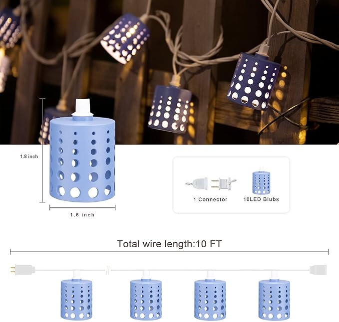 Vigdur 10FT Lantern String Lights - Hollow-Out Style Indoor String Lights Connectable Waterproof Indoor Outdoor Patio Lights for Garden Party Bedroom Christmas Decor
