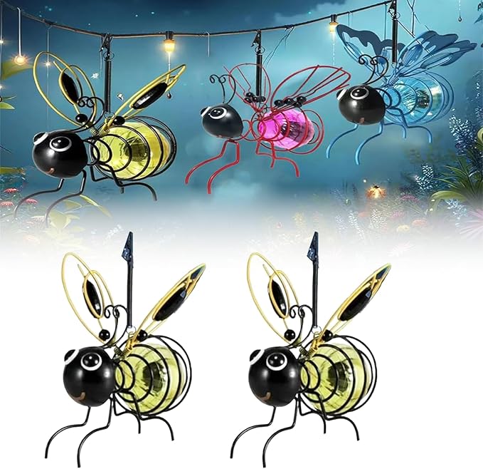 2025 New Solar Bees Lights Outdoor, Solars Bee Simulation Lights, Hanging Bee Solar Garden Light, Waterproof Bumble Bees Solar Light for Party Festivals Garden Decor Birthday Gifts (2PC-Yellow)
