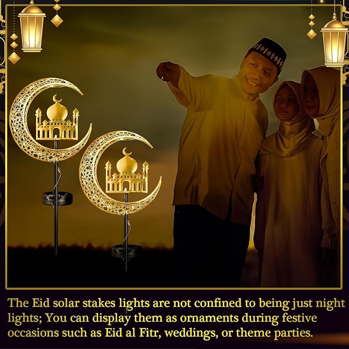2 Pcs Ramadan Solar Lights Ramadan Decorations Outdoor Mubarak Star Moon Solar Stakes Lights Waterproof for Eid Decorations Outdoor Garden Walkway Lawn Patio Yard(Muslim)