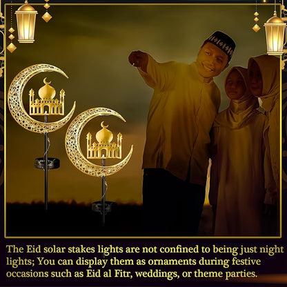 2 Pcs Ramadan Solar Lights Ramadan Decorations Outdoor Mubarak Star Moon Solar Stakes Lights Waterproof for Eid Decorations Outdoor Garden Walkway Lawn Patio Yard(Muslim)