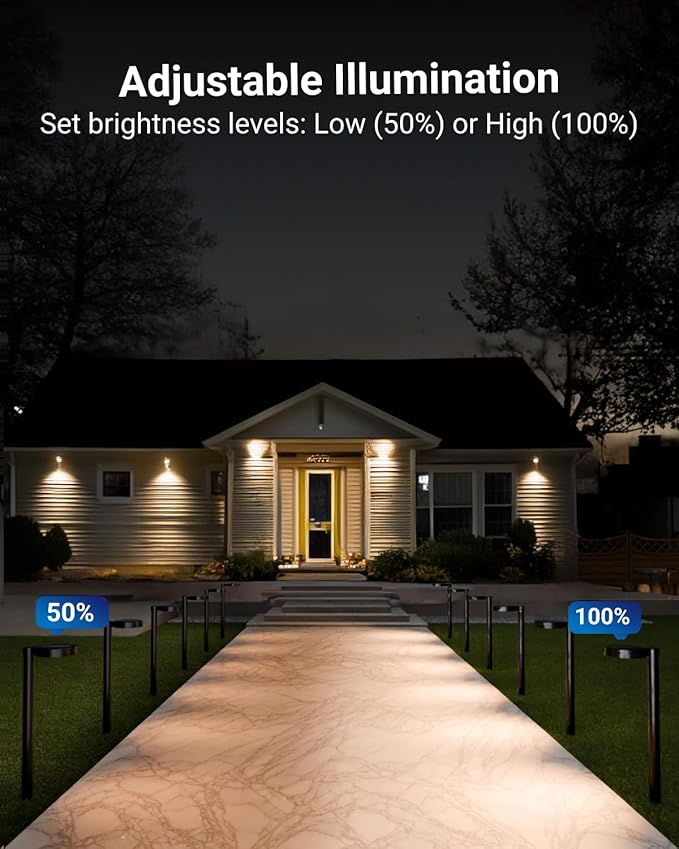 Sunco 6 Pack 2W LED Solar Pathway Walkway Backyard Garden Patio Residential Ambient Decorative Outdoor Light-MD4, 120 Lumens, Selectable CCT 2700K Soft White /4000K Cool White, Dimmable, 3.7V.