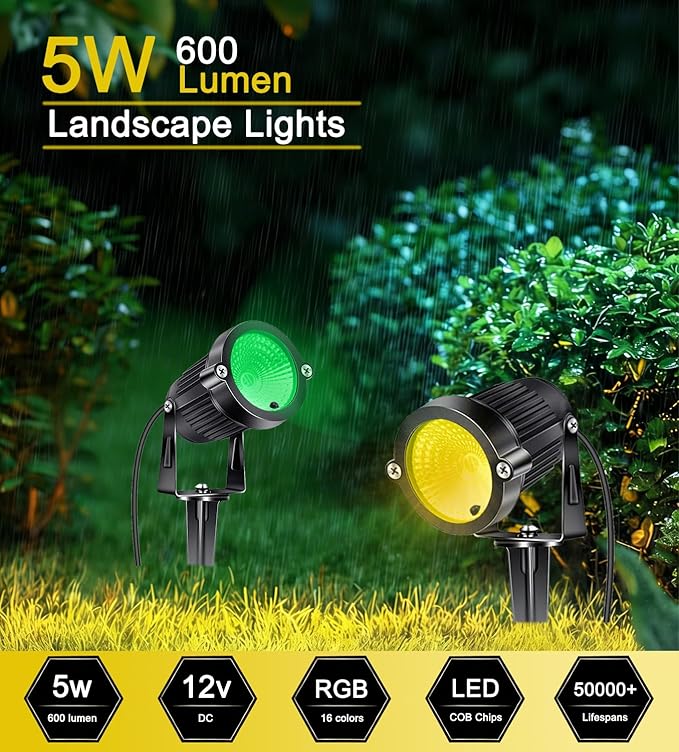 5W RGB Low Voltage Landscape Lights, LED Color Changing Landscape Lighting, IP66 Waterproof Outdoor Spotlight, 12V | Lumora