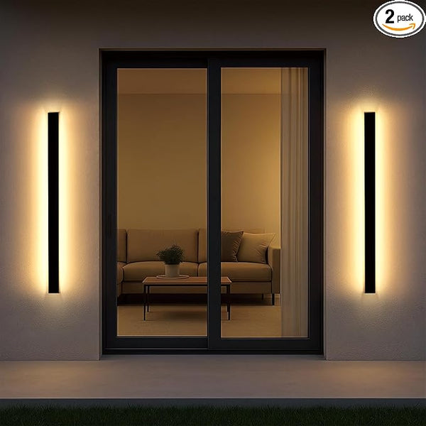2 Pack Long Outdoor Wall Light 47.24 Inch Waterproof Ip65 Linear Wall Sconce, 38W Rectangular Frosted White Acrylic | Lumora