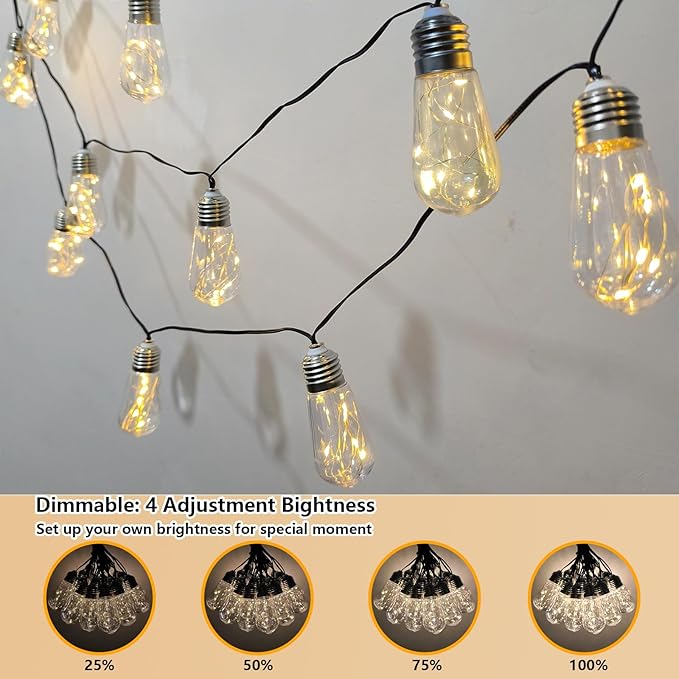 Battery Operated String Lights Outdoor, 22.85FT 20 Vintage Edison Hanging Bulb 100 LED String Lights Indoor Light String with Timer, Patio Outdoor Light for Camping Awning Porch Balcony Party Decor