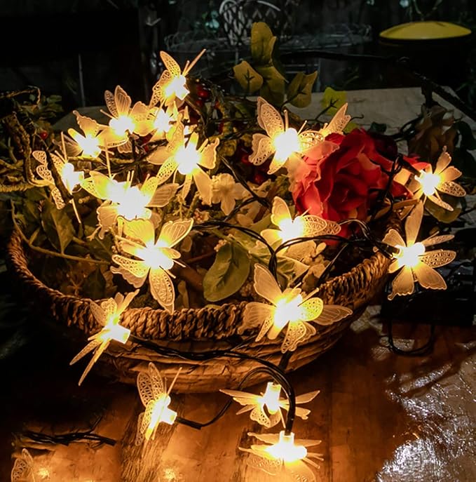 Butterfly String Lights, Waterproof 20FT 30LED Butterfly Solar Light Outdoor Solar Rope Lights Fairy Light Decorative Garden Lights for Cafe Patio Party Garden Wedding (Warm White)