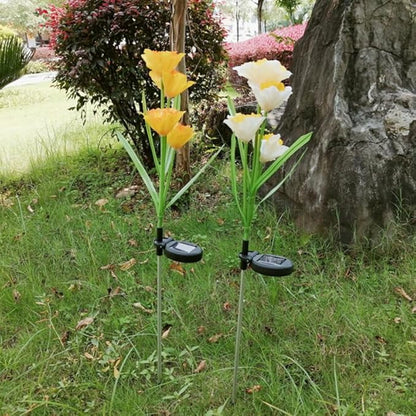 POPETPOP 2Pcs Solar Power LED Daffodil Flower Lights Lawn Insert Lights for Garden Decoration Orange Yellow White Yellow Flower Branches Energy Saving Outdoor Lighting