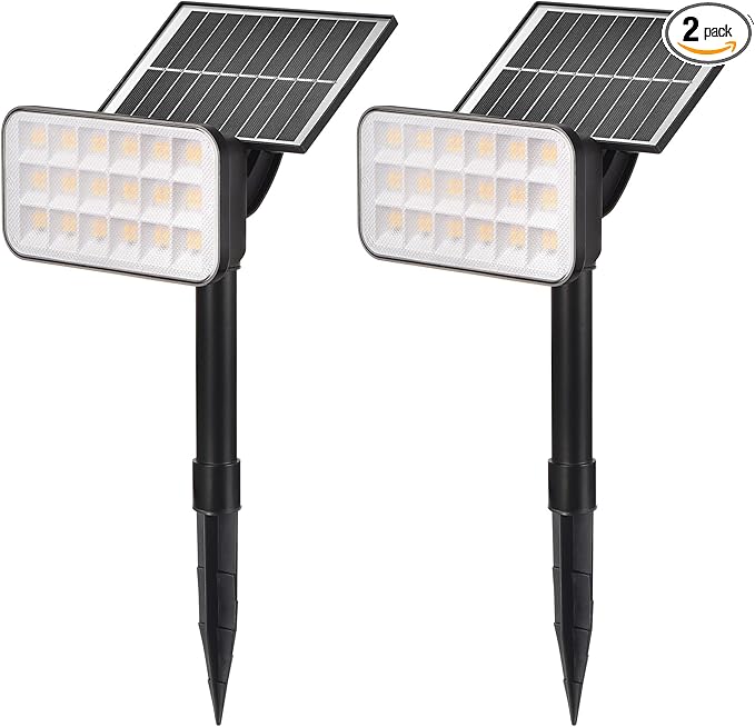 Solar Spot Lights Outdoor, 2 Pack Landscape Spotlights 3 Lighting Modes IP65 Waterproof Adjustable Solar Panel House Light for Yard Garden