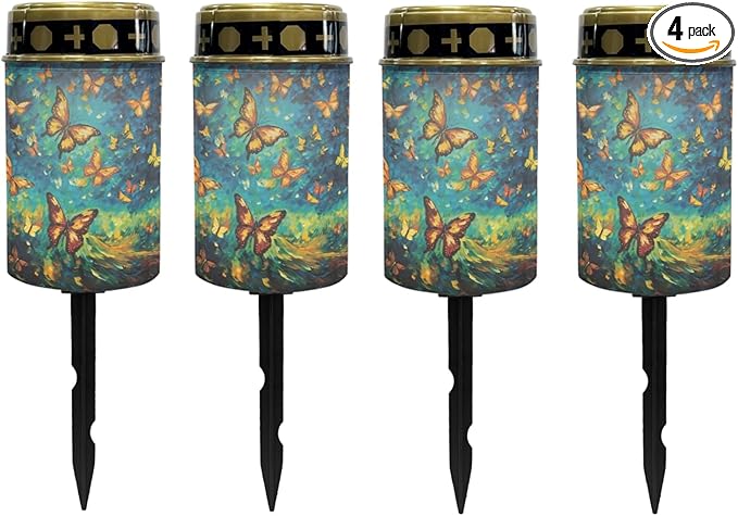 Galaxy Butterfly Solar Lights Outdoor Butterflies Solar Pathway Lights Waterproof Garden Stake Lights for Outside Yard Patio Solar Powered Fairy Lights Flameless Lights,Green