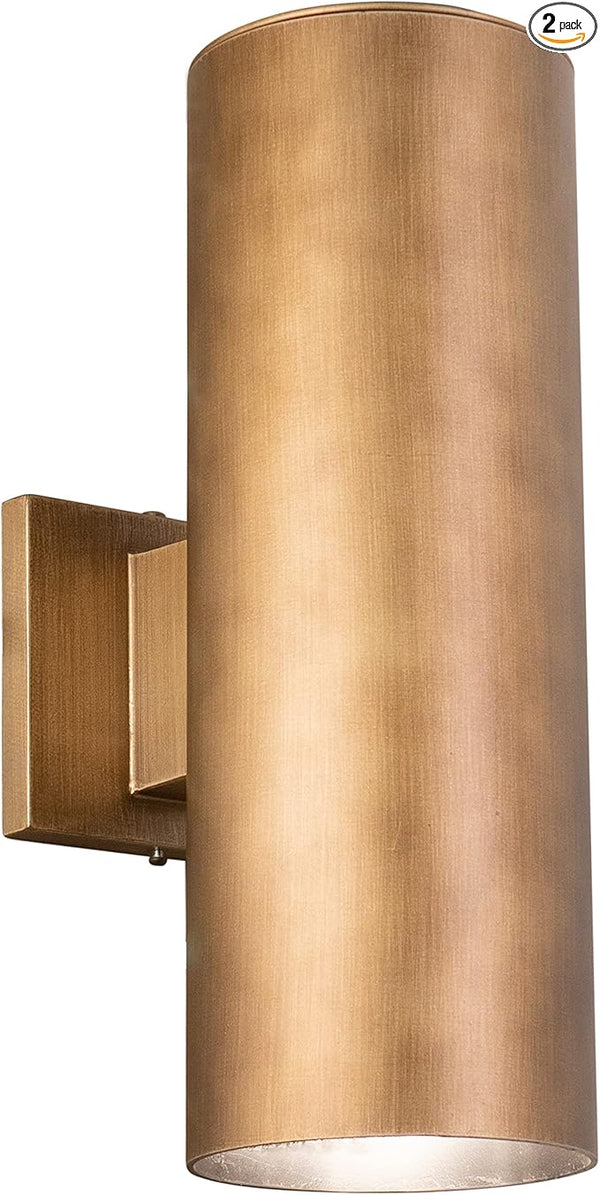VAXCEL 2-Pack Chiasso 14.25 in. H 2-Light Warm Brass Outdoor Wall Sconce Rust-Resistant Aluminum Gold Metal Shade | Lumora