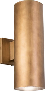 VAXCEL Chiasso Modern Outdoor Porch Light, 5" W x 14.25" H 2-Light Gold Brass Cylinder Wall Sconce, Up and Down | Lumora