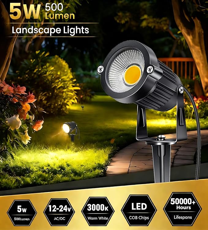 10 Pack Low Voltage Landscape Lights LED 5W Landscape Lighting with connectors AC/DC 12V-24V Outdoor Spotlight IP66 | Lumora