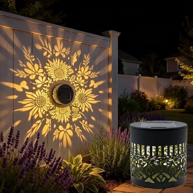 Decorative Solar Mandala Lights, Solar Mandala Lights Outdoor, Metal Waterproof LED Lamp for Garden Fence, Deck Steps, Patio Walls, Outdoor Landscape (1, Sunflower Warm Light)