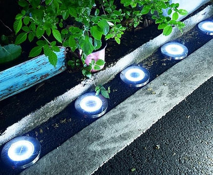 Solar In-Ground Lights Outdoor 8 LED Disk Light Solar Powered Landscape Path Lights for Garden Lawn Yard Patio Pool Patio Deck Driveway Walkway Pathway,Silver Finish,4 Pack (White)