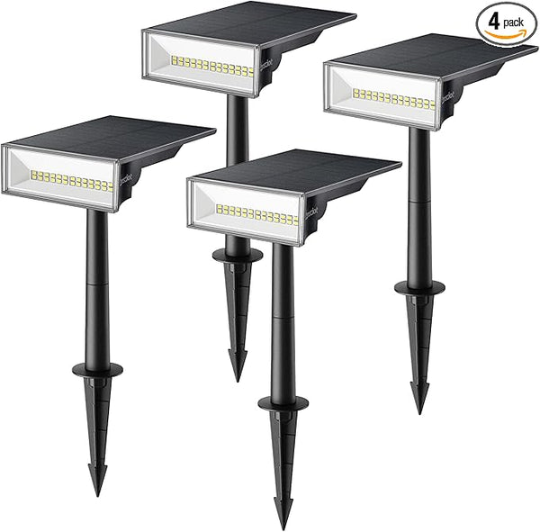 Consciot Solar Spot Lights Outdoor, 4 Pack, White, 600 Lumens, IP65 Waterproof, 6500K Daylight, Solar Landscape | Lumora