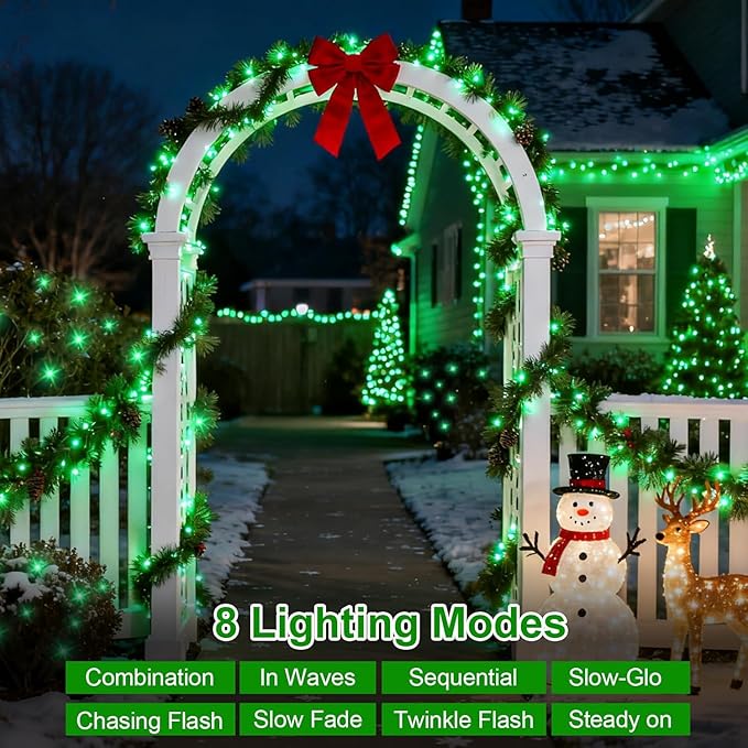 QITONG Green Solar String Lights, 2 Pack Each 66ft 200 LED Christmas String Lights Outdoor Waterproof, 8 Modes | Lumora