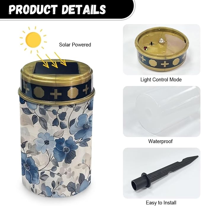 ZOUTAIRONG Solar Light for Cemetery Grave 2 Pack Solar Garden Lights Garden Lights Solar Powered Waterproof Outdoor Cemetery Solar Lights for Grave Solar Lights Blue Flower
