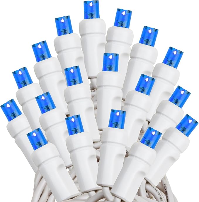 Novelty Lights 34ft Christmas String Lights, 100 Blue LED Bulbs on White Wire, 4" Spacing, Connectable Indoor Outdoor Commercial Grade Lighting for Holidays Patio Weddings