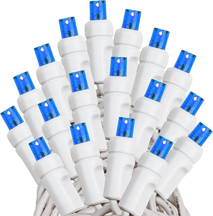 Novelty Lights 34ft Christmas String Lights, 100 Blue LED Bulbs on White Wire, 4" Spacing, Connectable Indoor Outdoor Commercial Grade Lighting for Holidays Patio Weddings
