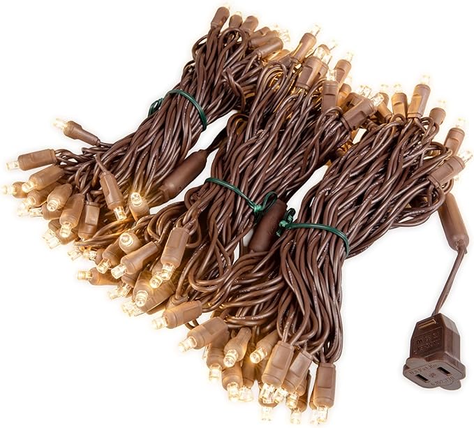 100 Warm White Wide Angle LED Mini Lights on Brown Wire – 50 Ft Commercial Grade Christmas String Lights, Full Wave | Lumora