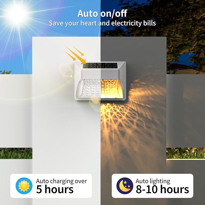 Solar Fence Deck Lights Outdoor 8 Pack Waterproof Dusk to Dawn Warm White/Cool White, Solar Powered LED Lights | Lumora