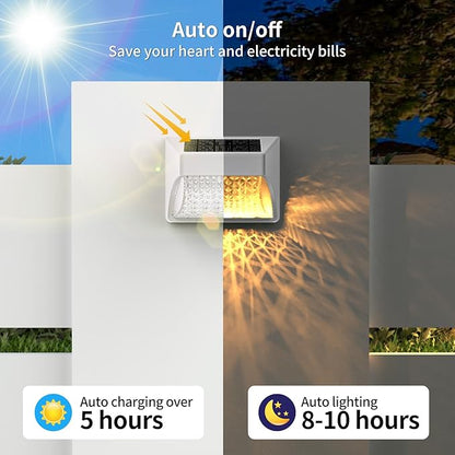 Solar Fence Deck Lights Outdoor 8 Pack Waterproof Dusk to Dawn Warm White/Cool White, Solar Powered LED Lights Decor for Outside Stair Step Yard Patio (White)