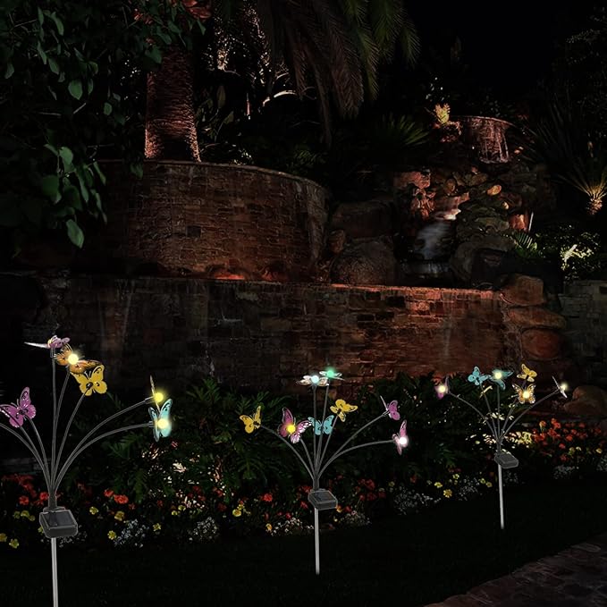 Solar Butterfly Lights Outdoor,2 Pack 8 LED Solar Firefly Lights Waterproof Color Changing Solar Outdoor Lights Butterflies Solar Swaying Lights,Butterfly Decor for Yard Patio Pathway Lawn
