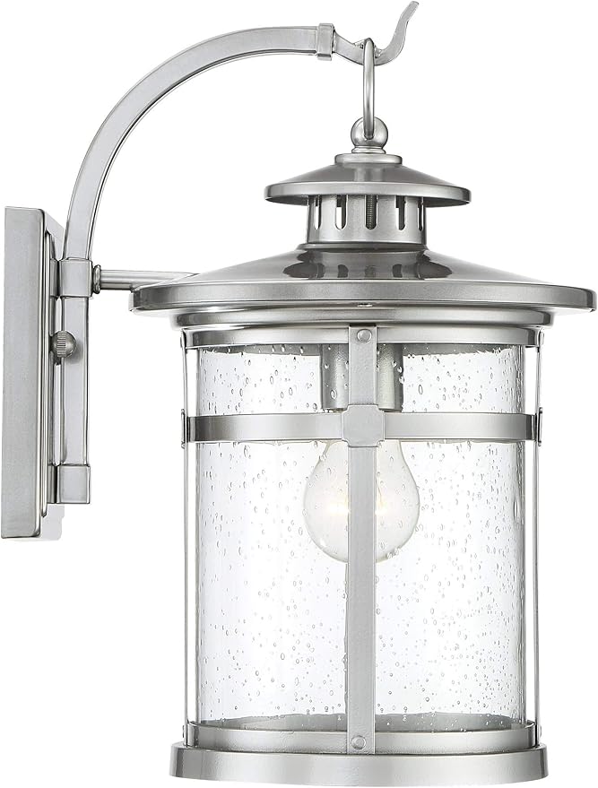 Franklin Iron Works Callaway Modern Industrial Outdoor Wall Light Fixture Chrome 11 3/4" Clear Seedy Glass Lantern for Exterior House Porch Patio Outside Deck Garage Yard Front Door Garden Home