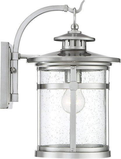 Franklin Iron Works Callaway Modern Industrial Outdoor Wall Light Fixture Chrome 11 3/4" Clear Seedy Glass Lantern for Exterior House Porch Patio Outside Deck Garage Yard Front Door Garden Home