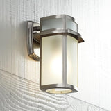 Possini Euro Design Delevan Modern Outdoor Wall Light Fixture Brushed Nickel Steel 11 1/4" Frosted Seedy Glass Damp | Lumora
