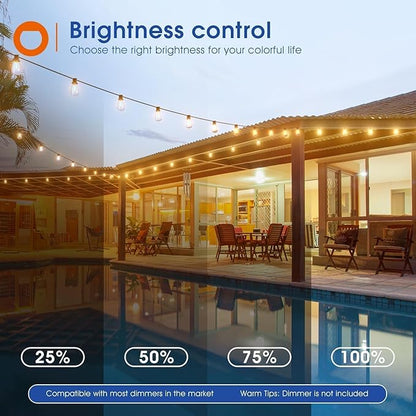 addlon 150FT(50FT*3) LED Outdoor String Lights Waterproof Patio Lights with 48 Shatterproof ST38 Replaceable Bulbs(3 Spare), Dimmable Outside Hanging Light Connectable for Porch, Backyard, 2200K