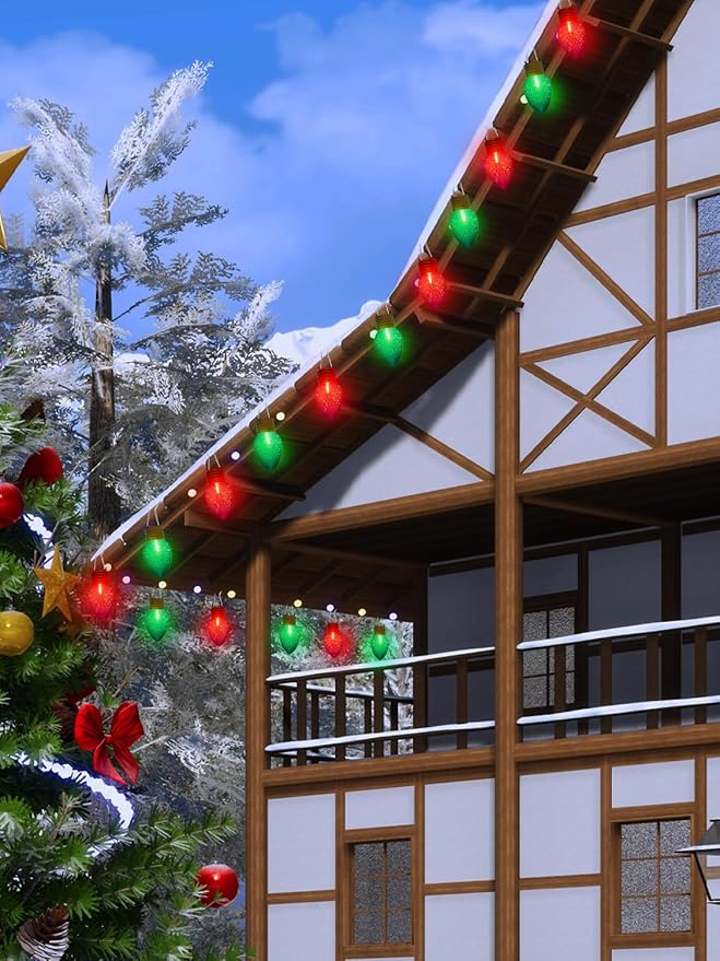 Red and Green Jumbo Christmas Lights, 16FT Big Bulb Christmas Lights with 10 Count 5'' Diamond Red Green LED Bulbs for Xmas Roofline Patio Backyard Decorations