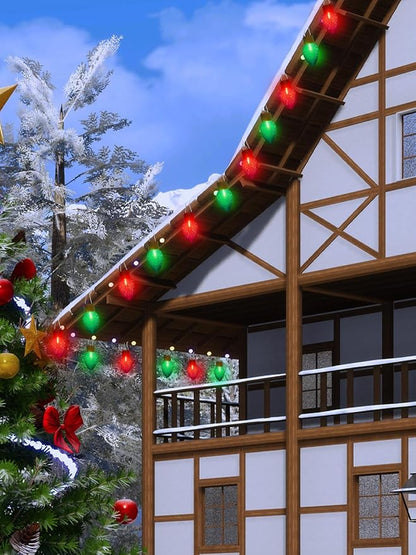 Red and Green Jumbo Christmas Lights, 16FT Big Bulb Christmas Lights with 10 Count 5'' Diamond Red Green LED Bulbs for Xmas Roofline Patio Backyard Decorations