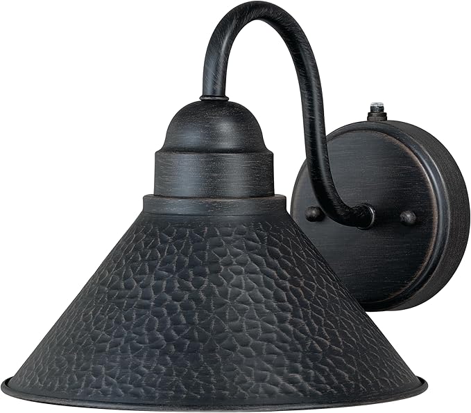 VAXCEL Outland 9 in. H 1-Light Aged Iron and Light Gold Dusk to Dawn Sensor Farmhouse Outdoor Wall Sconce, Gooseneck Metal Shade, Dark Sky Compliant for Exterior Porch Patio Front Door or Garage